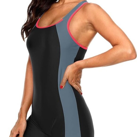 Attraco Grey Women's Boycut Slimming One Piece swimsuit NWT - Picture 7 of 8